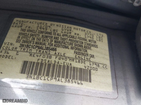 2010 Nissan Versa 1.8 S with VIN 3N1BC1CP9AL385466, listed as a IAAI auction lot 41884324 with 140,753 mi miles. Bid and sale history available at carsss.com. Image 9.