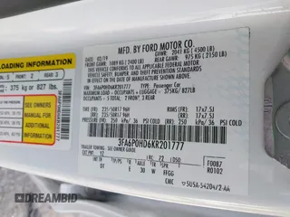 2019 Ford Fusion SE with VIN 3FA6P0HD6KR201777, listed as a IAAI auction lot 41615610 with 93,989 mi miles. Bid and sale history available at carsss.com. Image 9.