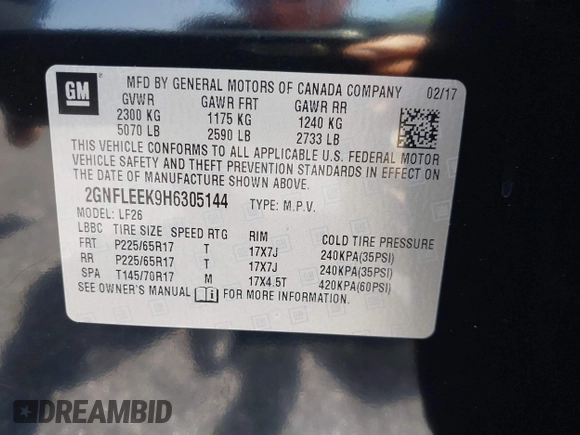 2017 Chevrolet Equinox LS with VIN 2GNFLEEK9H6305144, listed as a IAAI auction lot 42180603 with 128,433 mi miles and . Bid and sale history available at DreamBid. Image 9.