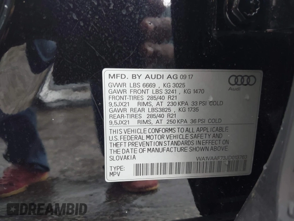 2018 Audi Q7 Prestige with VIN WA1VAAF73JD013763, listed as a IAAI auction lot 42461038 with 57,811 mi miles and . Bid and sale history available at DreamBid. Image 9.