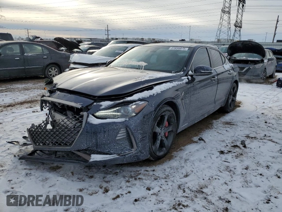 2021 Genesis G70 3.3T with VIN KMTG34LE3MU074503, listed as a Copart auction lot 41836875 with 40,556 mi miles and Salvage title. Bid and sale history available at DreamBid. Image 1.