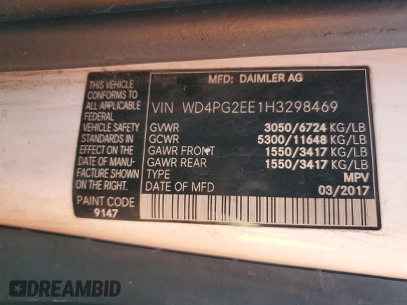 2017 Mercedes-Benz Metris Passenger with VIN WD4PG2EE1H3298469, listed as a Copart auction lot 51941285 with 275,359 mi miles and Salvage Title. Bid and sale history available at DreamBid. Image 13.