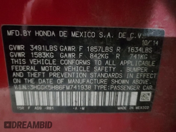 2015 Honda Fit EX-L with VIN 3HGGK5H86FM741938, listed as a Copart auction lot 48023625 with 0 mi miles and Salvage Title. Bid and sale history available at carsss.com. Image 12.