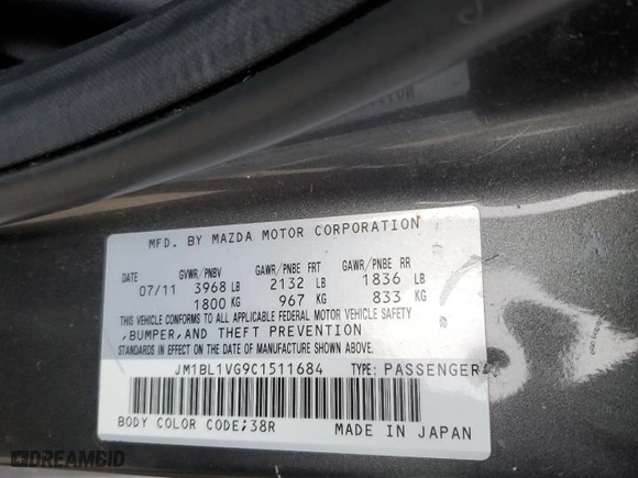 2012 Mazda Mazda3 i Touring with VIN JM1BL1VG9C1511684, listed as a Copart auction lot 88691805 with 158,957 mi miles and Salvage Title. Bid and sale history available at carsss.com. Image 13.