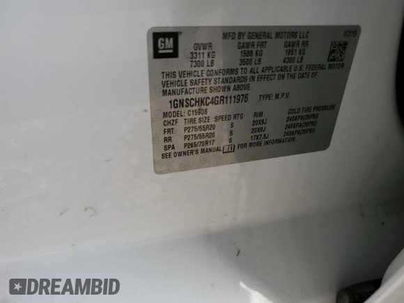 2016 Chevrolet Suburban LT with VIN 1GNSCHKC4GR111976, listed as a Copart auction lot 50751675 with 165,135 mi miles and Clean Title. Bid and sale history available at DreamBid. Image 13.