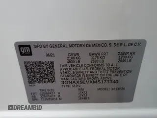 2021 Chevrolet Equinox LS with VIN 3GNAX5EVXMS173340, listed as a Copart auction lot 43257585 with 76,384 mi miles and Clean title. Bid and sale history available at DreamBid. Image 13.