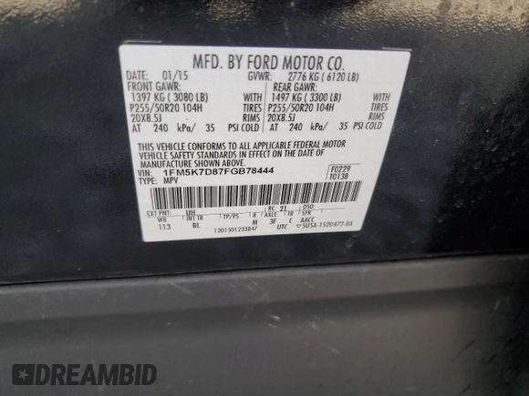 2015 Ford Explorer XLT with VIN 1FM5K7D87FGB78444, listed as a Copart auction lot 50768375 with 108,964 mi miles and Salvage Title. Bid and sale history available at carsss.com. Image 13.
