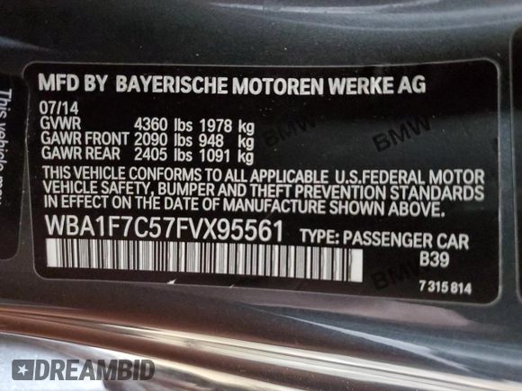 2015 BMW 2 Series 228i xDrive with VIN WBA1F7C57FVX95561, listed as a Copart auction lot 82204114 with 45,654 mi miles and Salvage Title. Bid and sale history available at carsss.com. Image 12.
