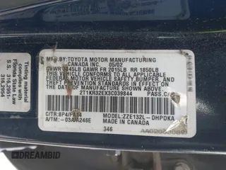 2003 Toyota Matrix Std with VIN 2T1KR32EX3C039844, listed as a IAAI auction lot 41399001 with 115,111 mi miles and . Bid and sale history available at DreamBid. Image 9.