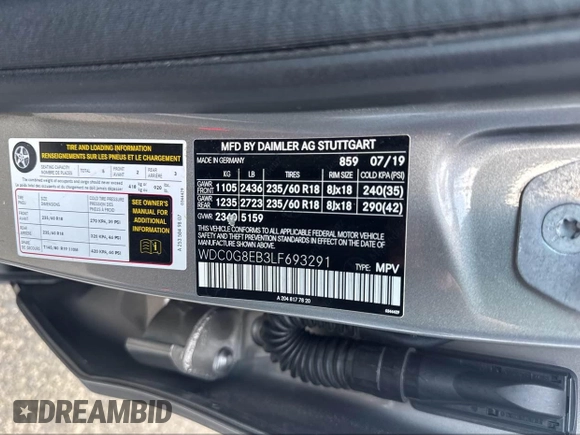 2020 Mercedes-Benz GLC 300 with VIN WDC0G8EB3LF693291, listed as a IAAI auction lot 42564435 with 101,725 mi miles and . Bid and sale history available at DreamBid. Image 9.