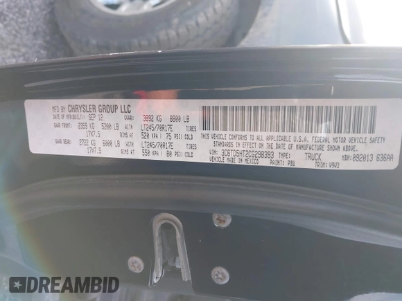 2012 Ram 2500 ST with VIN 3C6TD5HT2CG298393, listed as a IAAI auction lot 41469798 with 60,875 mi miles. Bid and sale history available at carsss.com. Image 9.
