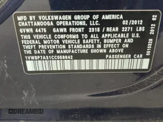 2012 Volkswagen Passat SE z VIN 1VWBP7A31CC058642, wystawiony jako Copart lot #54897785 z przebiegiem 239 304 mil mil oraz Szkoda całkowita • Salvage title. Historia ofert i sprzedaży dostępna na DreamBid. Obrazek 12.