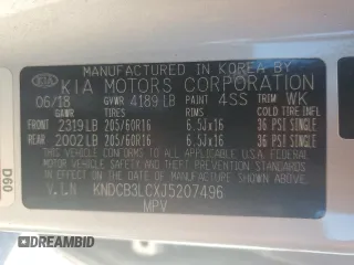 2018 Kia Niro LX with VIN KNDCB3LCXJ5207496, listed as a Copart auction lot 45039395 with 33,659 mi miles and Salvage Title. Bid and sale history available at carsss.com. Image 12.