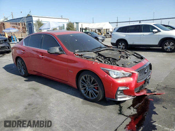 2020 Infiniti Q50 Red Sport 400 with VIN JN1FV7AP3LM630210, listed as a Copart auction lot 41796535 with 54,587 mi miles and Salvage title. Bid and sale history available at DreamBid. Image 4.