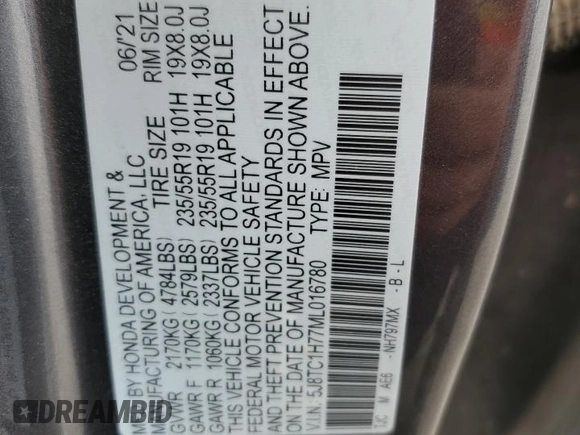 2021 Acura RDX w/Advance Package with VIN 5J8TC1H77ML016780, listed as a Copart auction lot 78299134 with 31,362 mi miles and Salvage Title. Bid and sale history available at carsss.com. Image 15.