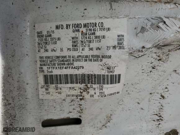 2015 Ford F-150 XLT with VIN 1FTFX1EF4FFA42279, listed as a Copart auction lot 46900705 with 180,004 mi miles and Salvage Title. Bid and sale history available at carsss.com. Image 12.