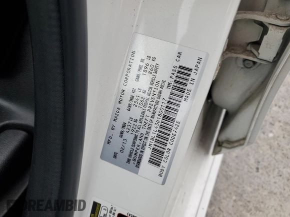 2013 Mazda 3 Mazdaspeed3 Touring with VIN JM1BL1L43D1800117, listed as a Copart auction lot 56250325 with 147,266 mi miles and Clean Title. Bid and sale history available at DreamBid. Image 12.