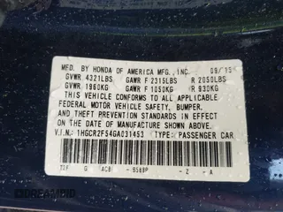 2016 Honda Accord Sport with VIN 1HGCR2F54GA031453, listed as a IAAI auction lot 42364940 with 109,227 mi miles and . Bid and sale history available at DreamBid. Image 9.