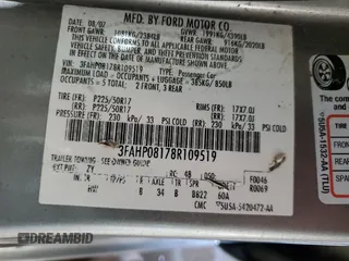 2008 Ford Fusion SEL with VIN 3FAHP08178R109519, listed as a Copart auction lot 54136345 with 130,658 mi miles and Salvage Title. Bid and sale history available at carsss.com. Image 12.