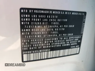 2020 Volkswagen Tiguan S с VIN 3VV0B7AXXLM030852, выставлен на аукционе Copart как лот 60692205 с пробегом 78 990 миль миль и Списание • Salvage title. История ставок и продаж доступна на DreamBid. Изображение 14.