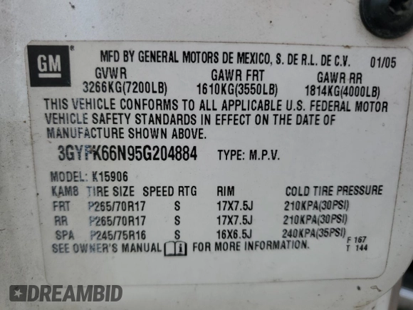 2005 Cadillac Escalade ESV z VIN 3GYFK66N95G204884, wystawiony jako Copart lot #46892595 z przebiegiem Nie podano mil oraz Szkody całkowita. Historia ofert i sprzedaży dostępna na DreamBid. Obrazek 13.