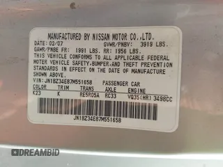 2007 Nissan 350Z Touring z VIN JN1BZ34E87M551658, wystawiony jako IAAI lot #41913235 z przebiegiem 166 786 mil mil oraz . Historia ofert i sprzedaży dostępna na DreamBid. Obrazek 9.