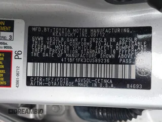 2012 Toyota Camry L with VIN 4T1BF1FK3CU589236, listed as a IAAI auction lot 41947474 with 143,421 mi miles. Bid and sale history available at carsss.com. Image 9.