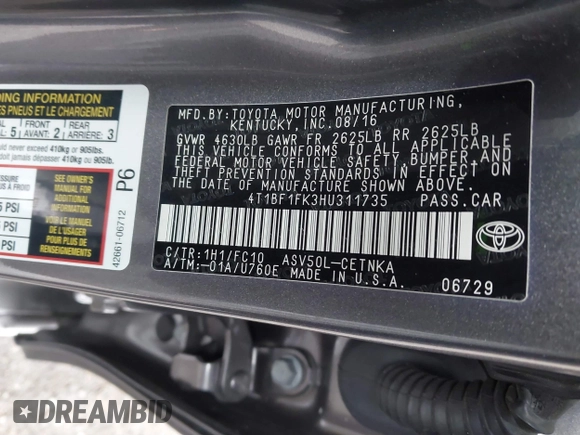 2017 Toyota Camry XLE z VIN 4T1BF1FK3HU311735, wystawiony jako IAAI lot #41848571 z przebiegiem 59 512 mil mil oraz . Historia ofert i sprzedaży dostępna na DreamBid. Obrazek 9.