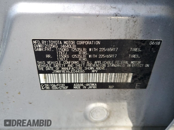 2018 Toyota RAV4 XLE with VIN JTMRFREV6JD244065, listed as a Copart auction lot 49099265 with 121,698 mi miles and Salvage Title. Bid and sale history available at carsss.com. Image 15.