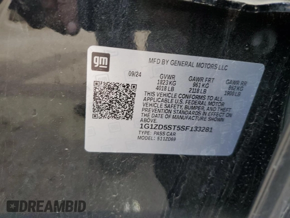 2025 Chevrolet Malibu LT with VIN 1G1ZD5ST5SF133281, listed as a Copart auction lot 55602625 with 13,706 mi miles and Clean Title. Bid and sale history available at DreamBid. Image 12.