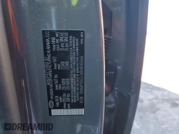 2024 Hyundai Santa Fe SE with VIN 5NMP1DGLXRH010566, listed as a Copart auction lot 45411195 with 7,988 mi miles and Salvage title. Bid and sale history available at DreamBid. Image 13.