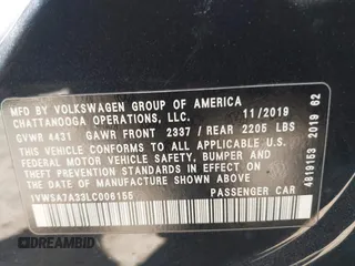2020 Volkswagen Passat SE with VIN 1VWSA7A33LC006155, listed as a IAAI auction lot 42058034 with 94,827 mi miles and . Bid and sale history available at DreamBid. Image 9.