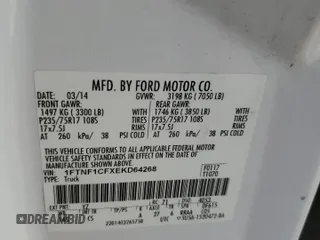 2014 Ford F-150 XL with VIN 1FTNF1CFXEKD64268, listed as a Copart auction lot 59562625 with 299,627 mi miles and Clean title. Bid and sale history available at DreamBid. Image 12.
