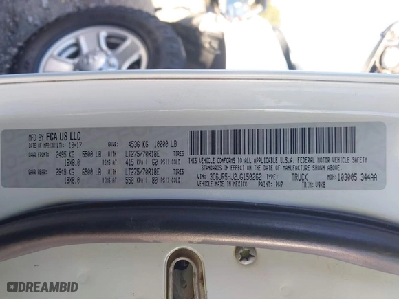 2018 Ram 2500 Tradesman with VIN 3C6UR5HJ2JG150262, listed as a IAAI auction lot 40723556 with 63,080 mi miles. Bid and sale history available at carsss.com. Image 9.