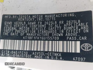 2016 Toyota Camry XLE with VIN 4T1BF1FK1GU155709, listed as a IAAI auction lot 41556465 with 159,923 mi miles and . Bid and sale history available at DreamBid. Image 9.