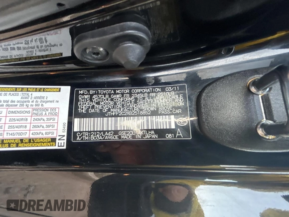 2011 Lexus IS 250 C z VIN JTHFF2C2XB2518852, wystawiony jako Copart lot #49009825 z przebiegiem 163 567 mil mil oraz Czysty tytuł • Clean title. Historia ofert i sprzedaży dostępna na DreamBid. Obrazek 10.