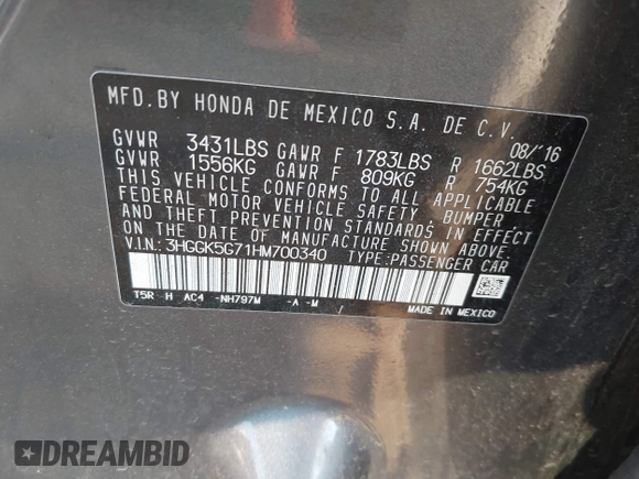2017 Honda Fit EX with VIN 3HGGK5G71HM700340, listed as a IAAI auction lot 41911268 with 82,973 mi miles and . Bid and sale history available at DreamBid. Image 9.