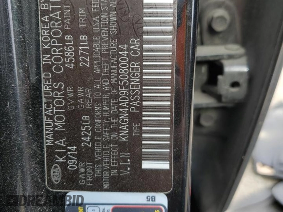2015 Kia Optima EX z VIN KNAGN4AD9F5080044, wystawiony jako Copart lot #53201485 z przebiegiem 175 632 mil mil oraz Szkoda całkowita • Salvage title. Historia ofert i sprzedaży dostępna na DreamBid. Obrazek 14.