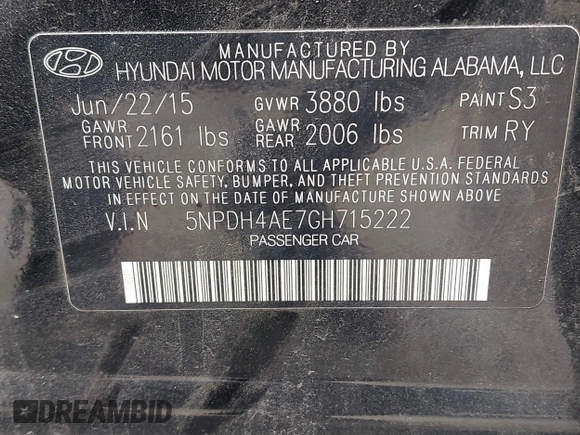 2016 Hyundai Elantra SE with VIN 5NPDH4AE7GH715222, listed as a IAAI auction lot 41847594 with 100,791 mi miles and . Bid and sale history available at DreamBid. Image 9.