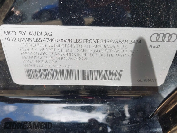 2013 Audi A4 Premium Plus z VIN WAUEFAFL0DN025708, wystawiony jako IAAI lot #42240193 z przebiegiem 234 052 mil mil oraz . Historia ofert i sprzedaży dostępna na DreamBid. Obrazek 9.