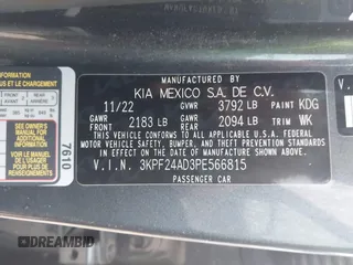 2023 Kia Forte LXS with VIN 3KPF24AD3PE566815, listed as a IAAI auction lot 41922482 with 20,790 mi miles and . Bid and sale history available at DreamBid. Image 9.