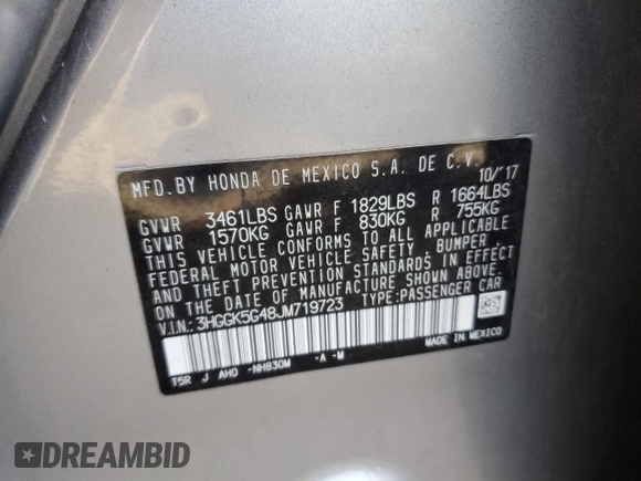 2018 Honda Fit LX with VIN 3HGGK5G48JM719723, listed as a Copart auction lot 85997774 with 86,519 mi miles and Salvage Title. Bid and sale history available at DreamBid. Image 12.