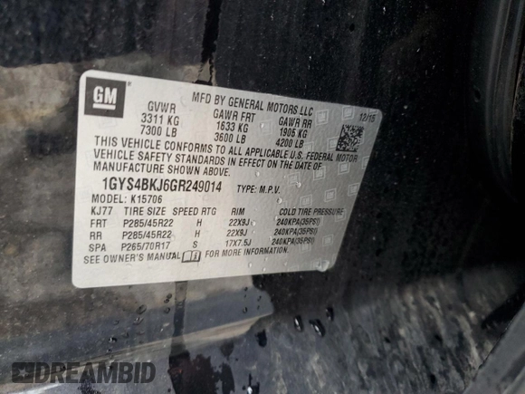 2016 Cadillac Escalade Luxury Collection z VIN 1GYS4BKJ6GR249014, wystawiony jako Copart lot #68561594 z przebiegiem 115 017 mil mil oraz Szkoda całkowita • Salvage title. Historia ofert i sprzedaży dostępna na DreamBid. Obrazek 13.