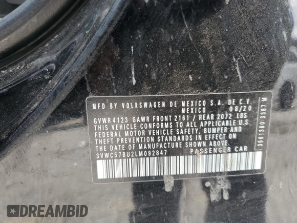 2020 Volkswagen Jetta S z VIN 3VWC57BU2LM092847, wystawiony jako Copart lot #55354745 z przebiegiem 57 309 mil mil oraz Szkoda całkowita • Salvage title. Historia ofert i sprzedaży dostępna na DreamBid. Obrazek 13.