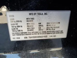2024 Tesla Model Y Long Range с VIN 7SAYGDEE8RA231933, выставлен на аукционе Copart как лот 58078115 с пробегом 14 959 миль миль и Списание • Salvage title. История ставок и продаж доступна на DreamBid. Изображение 12.