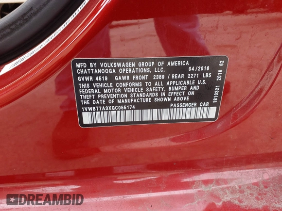 2016 Volkswagen Passat SE с VIN 1VWBT7A3XGC055174, выставлен на аукционе IAAI как лот 42021961 с пробегом 88 165 миль миль и . История ставок и продаж доступна на DreamBid. Изображение 9.