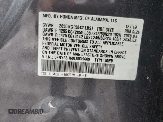 2020 Honda Pilot Touring 7-Passenger with VIN 5FNYF6H60LB039609, listed as a Copart auction lot 51753425 with 57,512 mi miles and Salvage title. Bid and sale history available at DreamBid. Image 14.