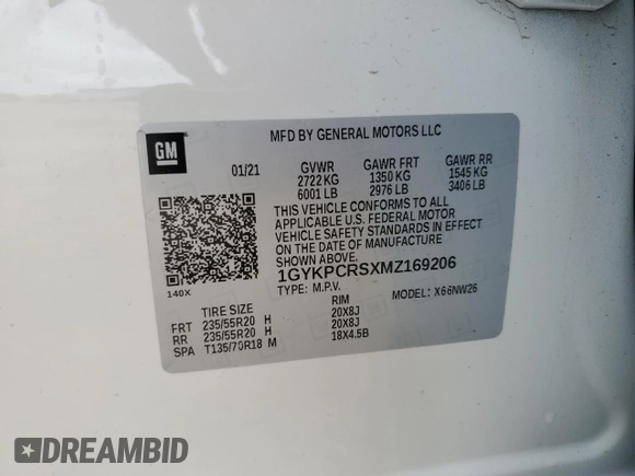 2021 Cadillac XT6 Premium Luxury with VIN 1GYKPCRSXMZ169206, listed as a Copart auction lot 55953525 with 64,789 mi miles and Salvage Title. Bid and sale history available at DreamBid. Image 13.