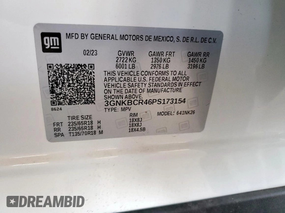 2023 Chevrolet Blazer LT с VIN 3GNKBCR46PS173154, выставлен на аукционе Copart как лот 64521895 с пробегом 50 181 миль миль и Чистый • Clean title. История ставок и продаж доступна на DreamBid. Изображение 13.