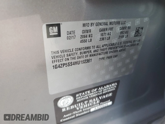 2017 Buick LaCrosse Essence with VIN 1G4ZP5SS4HU192361, listed as a Copart auction lot 69998994 with 35,149 mi miles and Salvage Title. Bid and sale history available at carsss.com. Image 12.